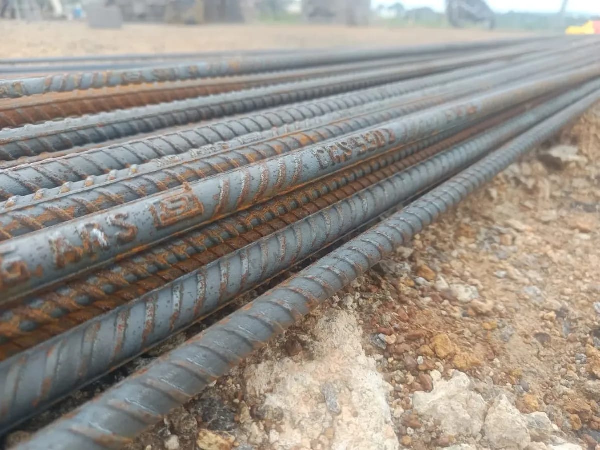 ARS CRS Fe550D TMT bars with the ARS and CRS 550D marks rolled on the bar, laid out at a customer's construction site